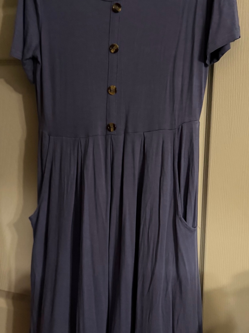 Womens Midi Dress in Dusty Blue with Button Detail
